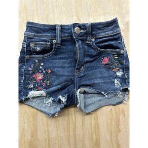 American Eagle Sz 00 Next‎ Level Stretch Floral Hi-Rise Shortie Denim Jean Short